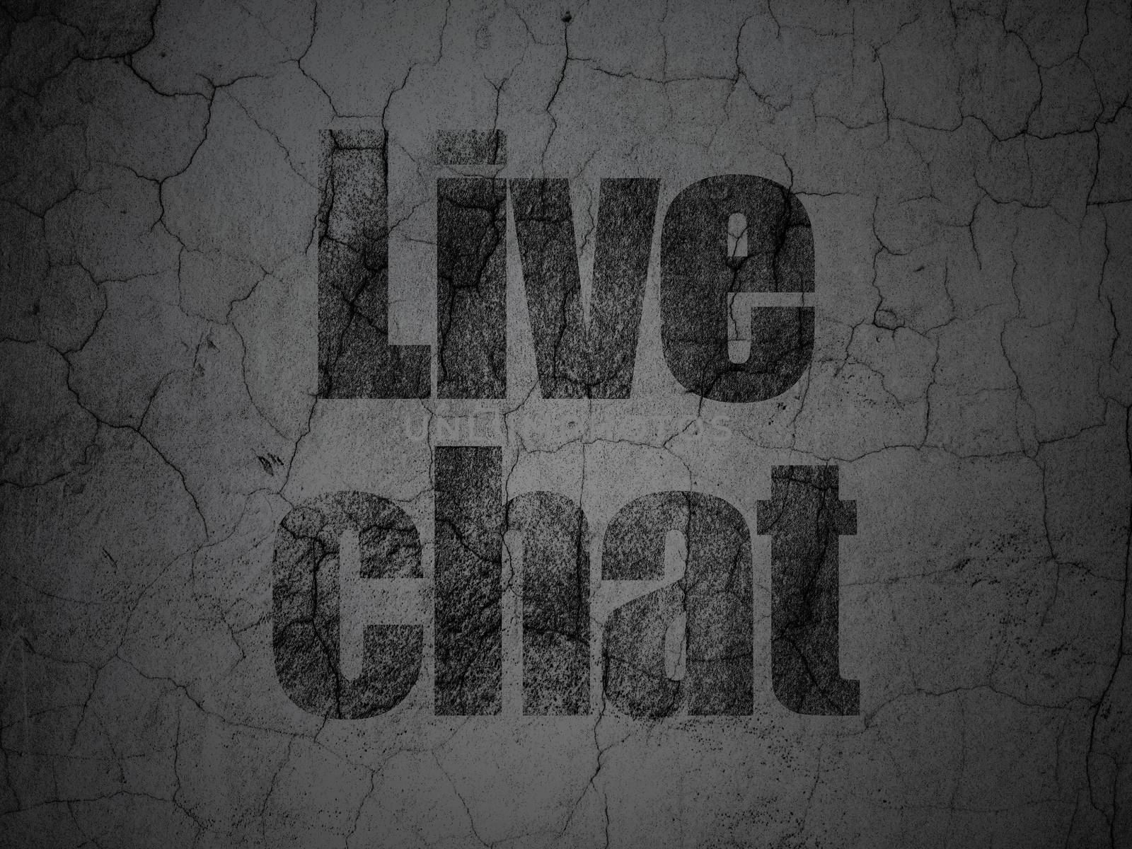 Web development concept: Black Live Chat on grunge textured concrete wall background