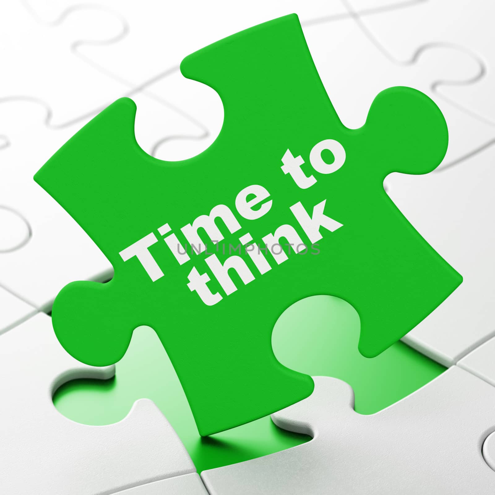 Timeline concept: Time To Think on Green puzzle pieces background, 3D rendering