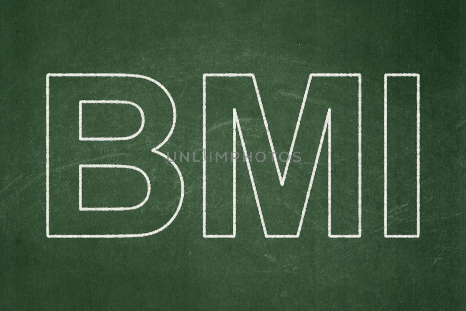 Healthcare concept: text BMI on Green chalkboard background