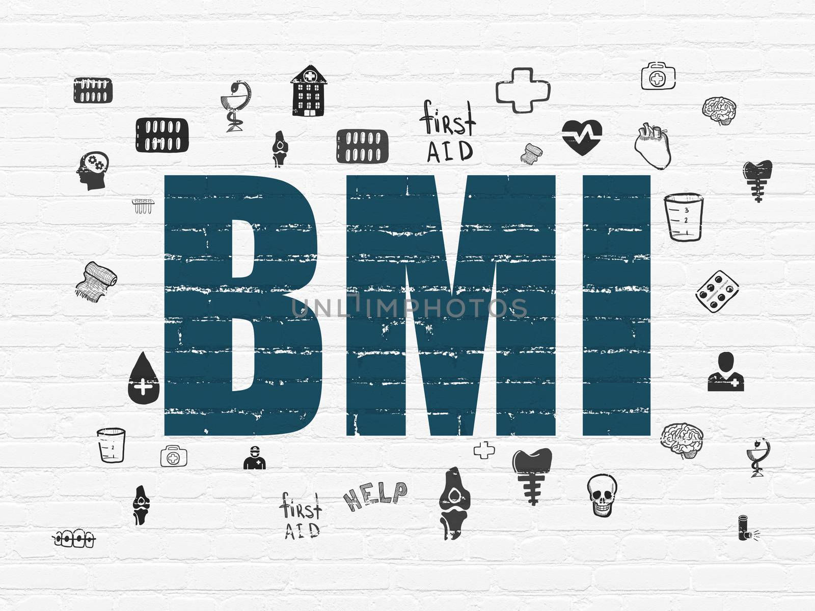Medicine concept: BMI on wall background by maxkabakov