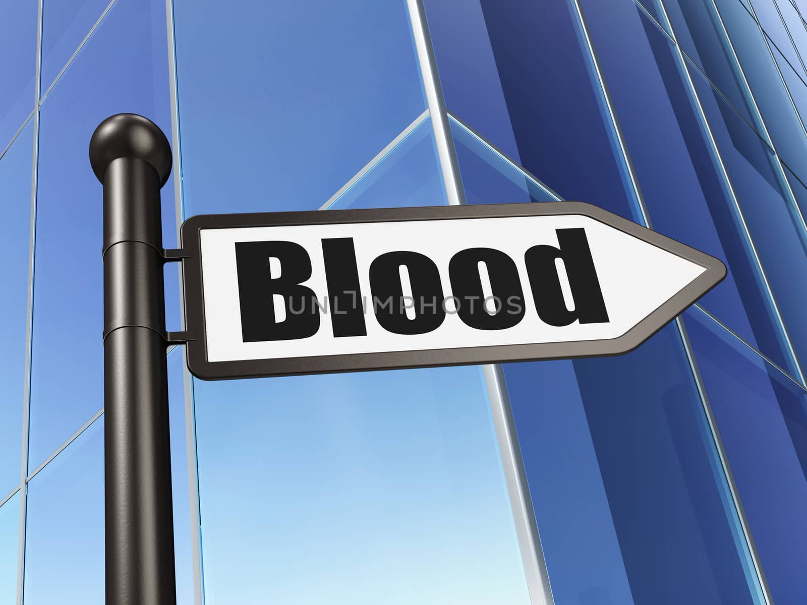 Medicine concept: sign Blood on Building background by maxkabakov
