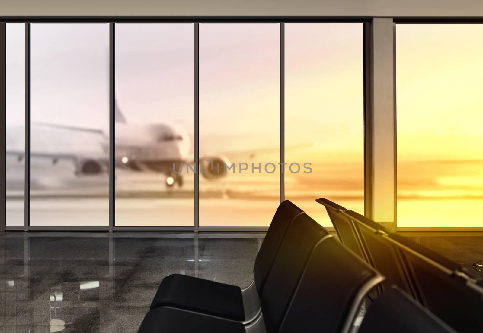 window in airport at morning by ssuaphoto