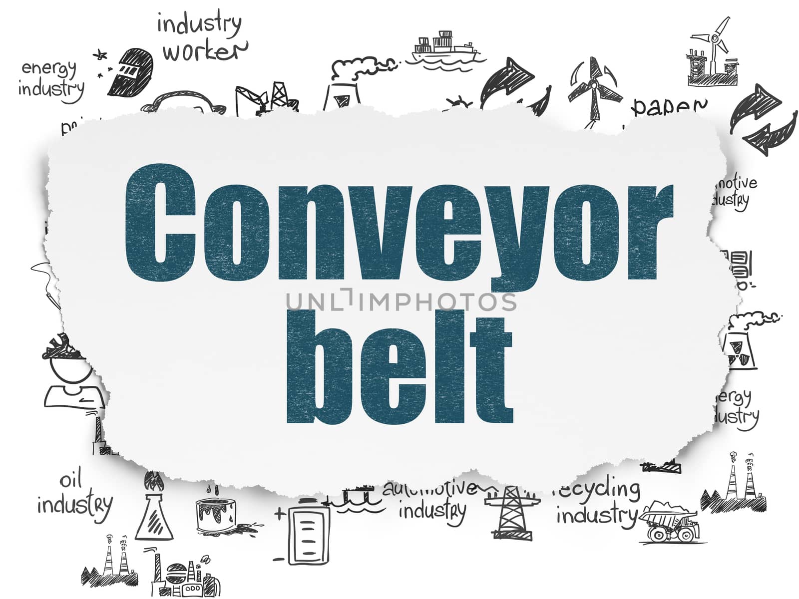 Manufacuring concept: Conveyor Belt on Torn Paper background by maxkabakov