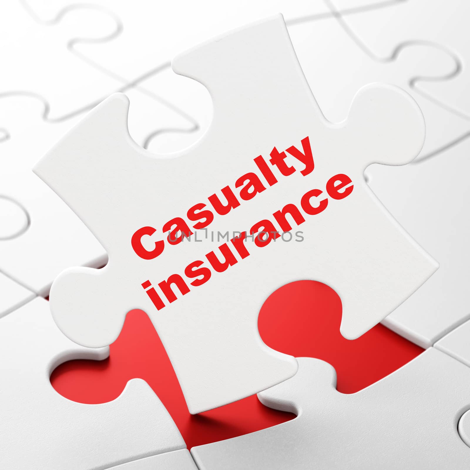 Insurance concept: Casualty Insurance on White puzzle pieces background, 3D rendering