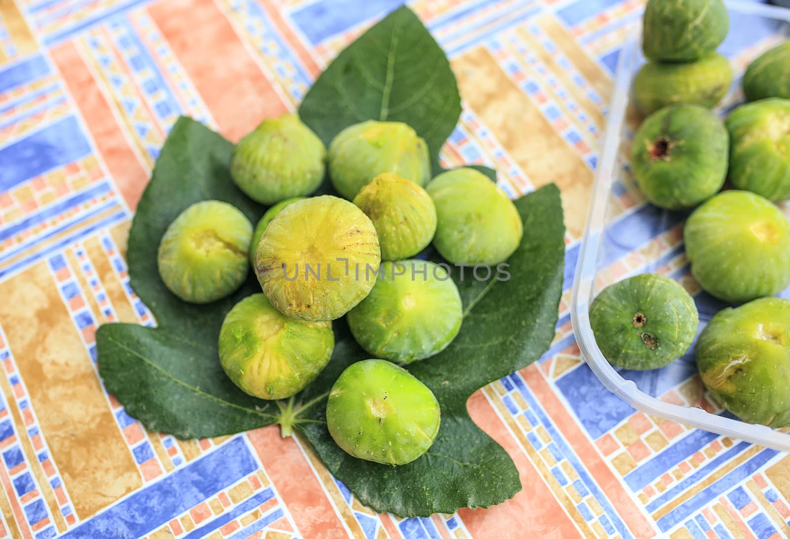 Green fresh figs on a table