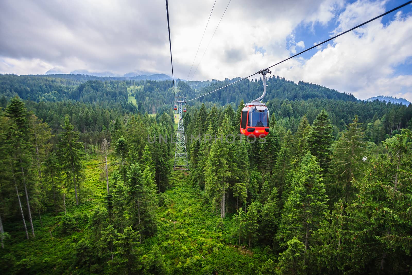 Stunning Luzern rural scenery, bird eye view from cable car from Pilatus mountain, Lucerne, Switzerland, Europe.