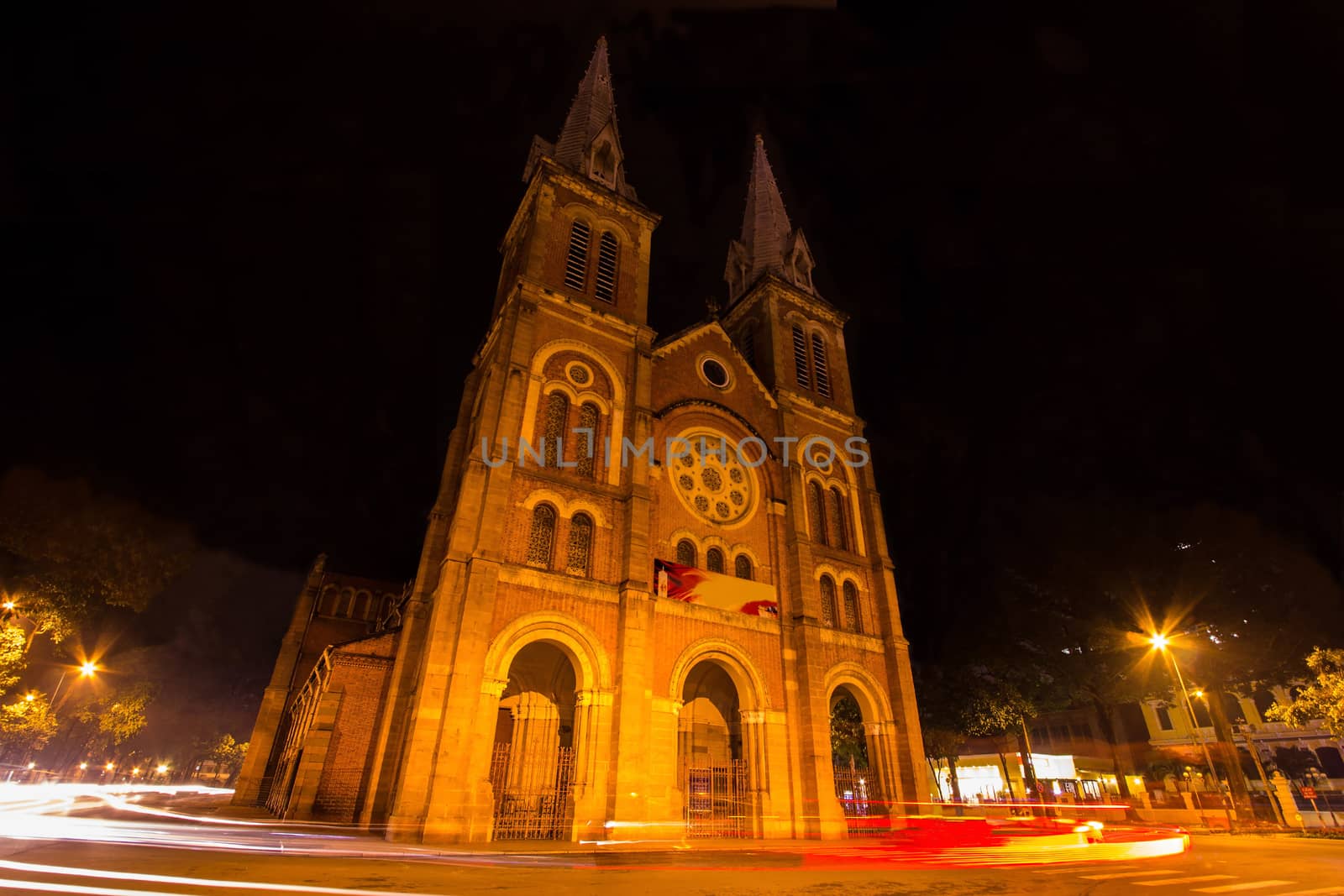 Night View of Notre Dame Cathedral, Ho Chi Minh City, Vietnam by victorflowerfly