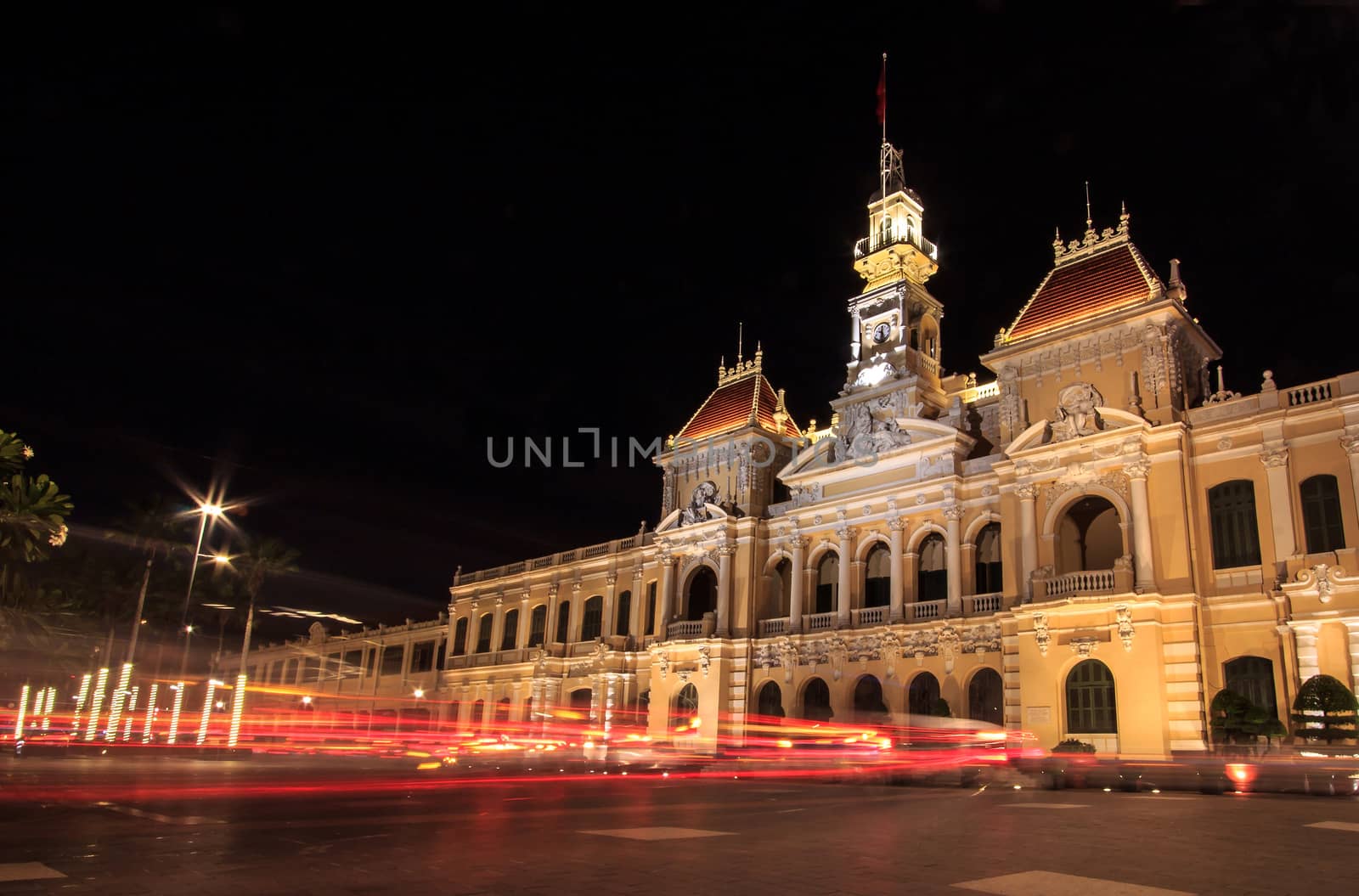 Night View of City Hall, Saigon, Ho Chi Minh City, Vietnam