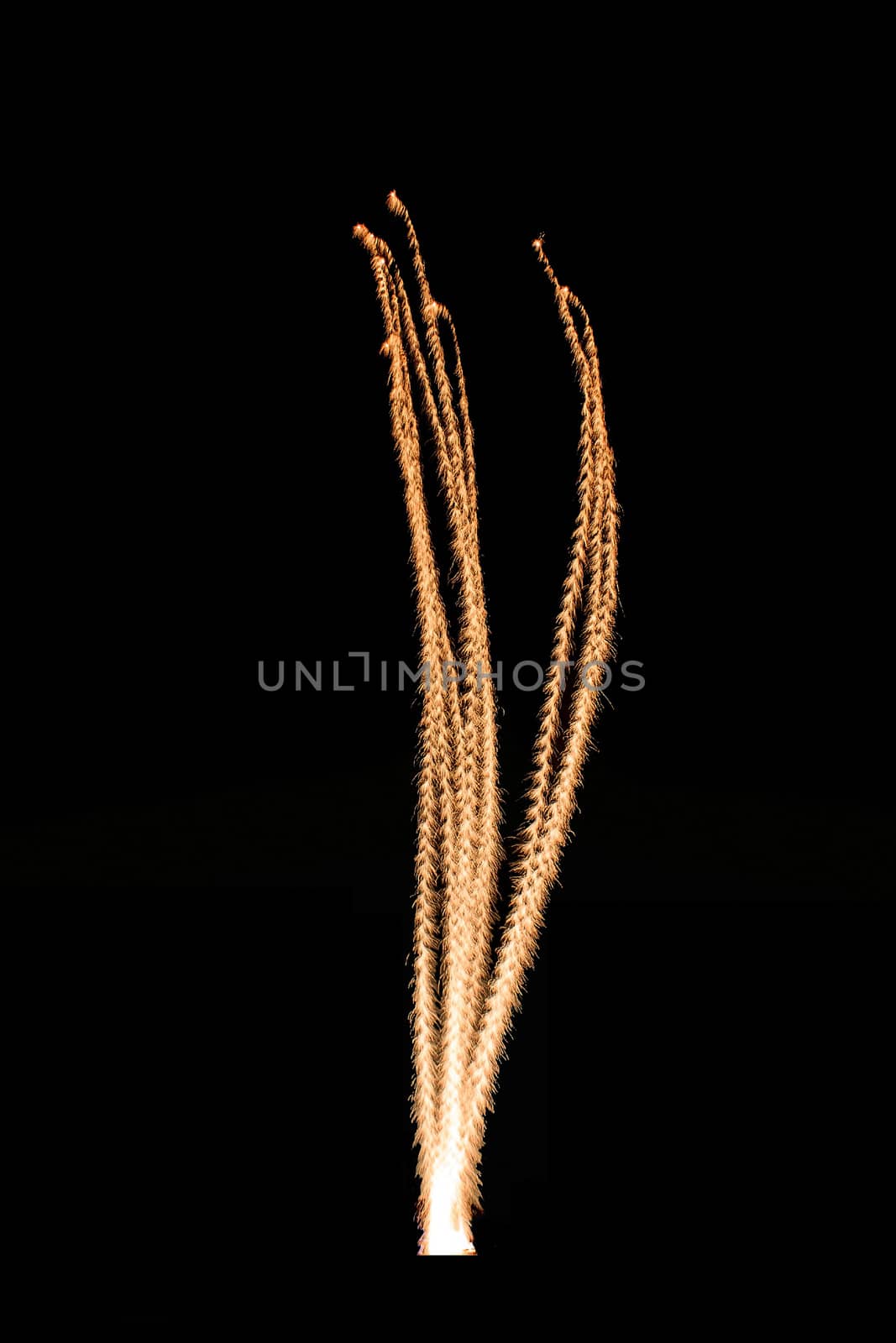 Real isolated firework, anti-missile flare or swirling rocket trail pattern by victorflowerfly