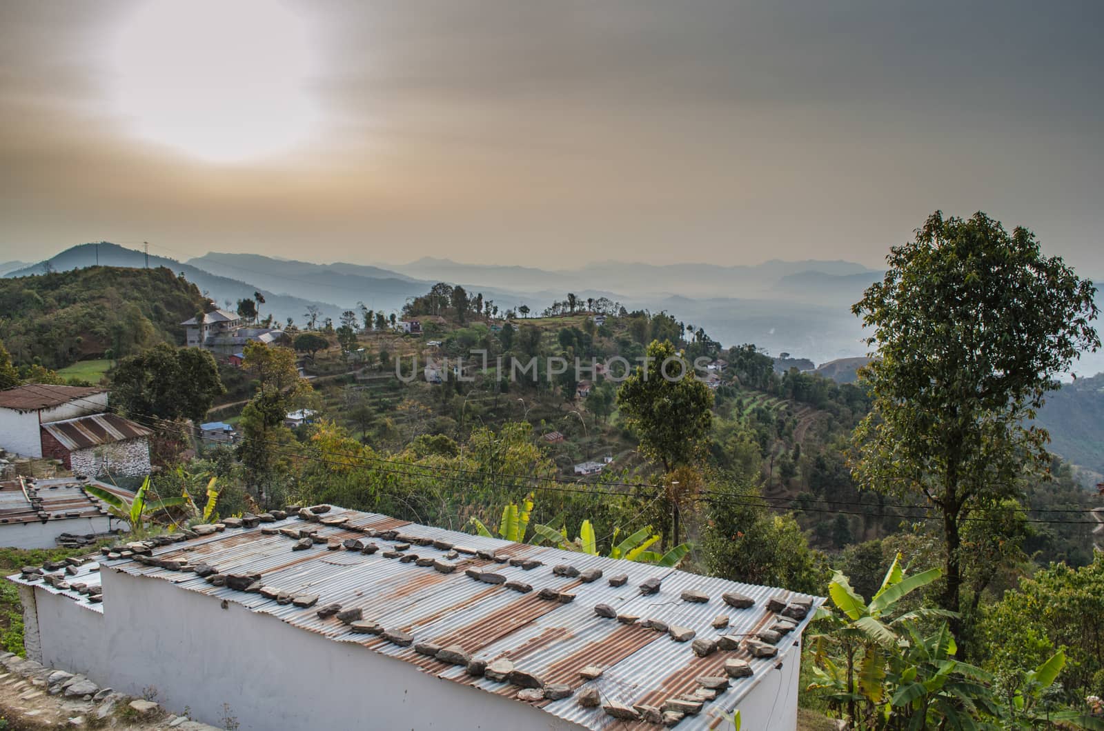 perfect view point , is have tree , village, stream , fresh air for people ,beautiful forest and blue sky
