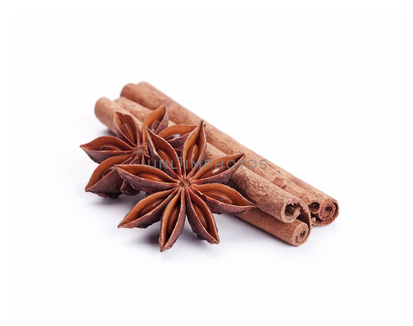 cinnamon stick and star anise spice isolated on white background, closeup