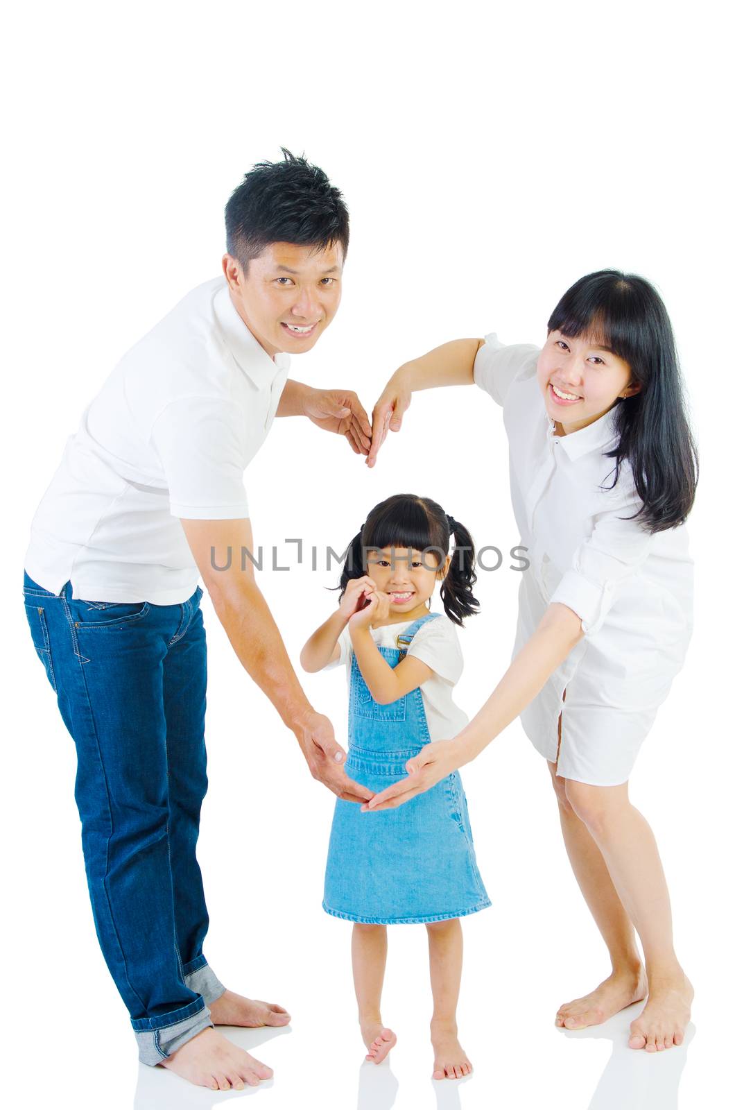 Asian family making heart shape with hands