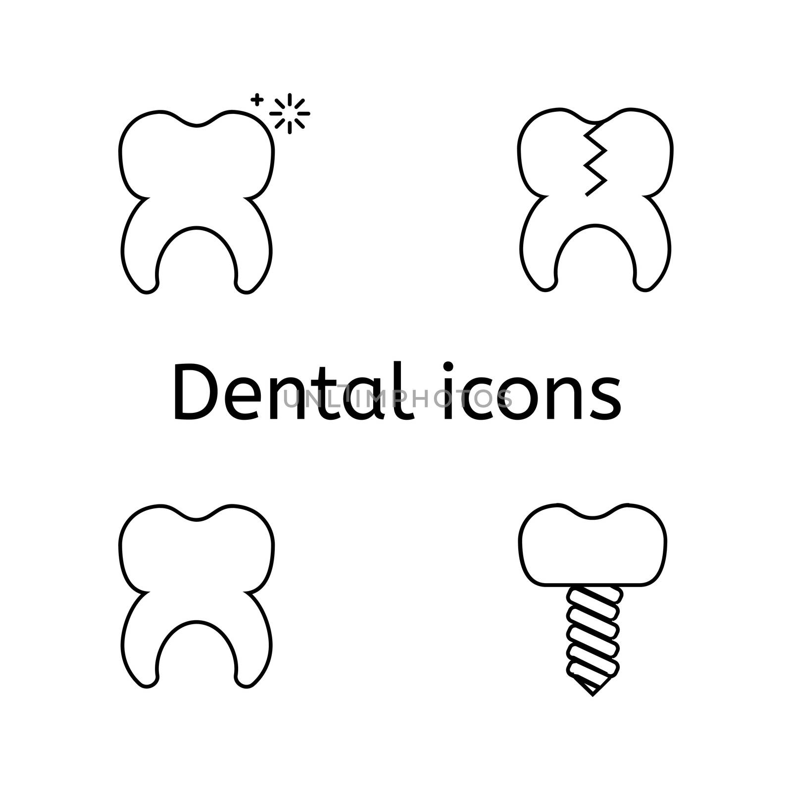 Tooth icons set. Simple dentistry pictograms on a white background.