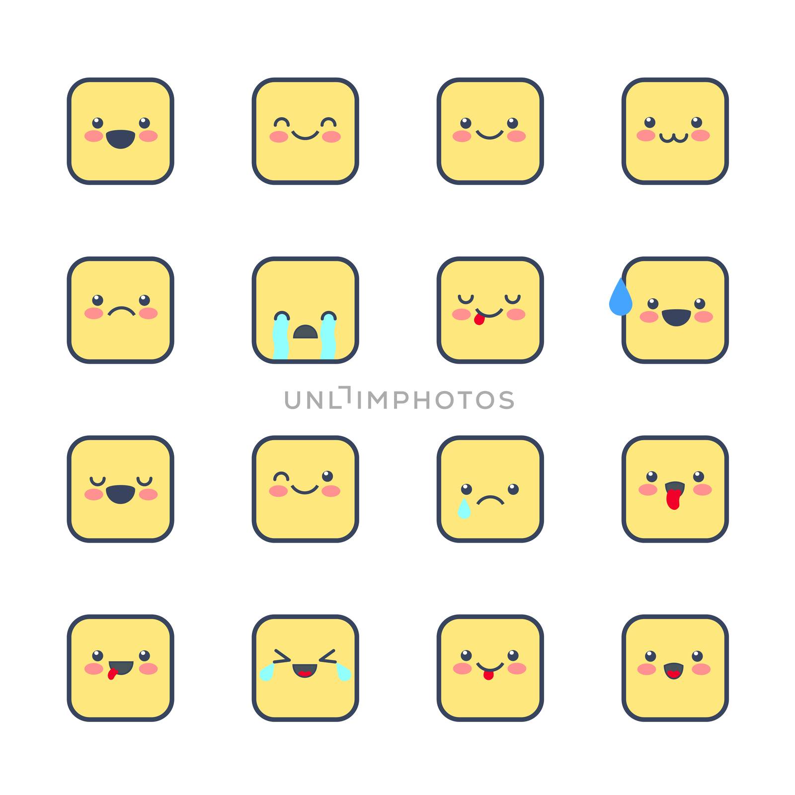 Set Emoji icons for applications and chat. Emoticons with different emotions isolated on white background. by Elena_Garder