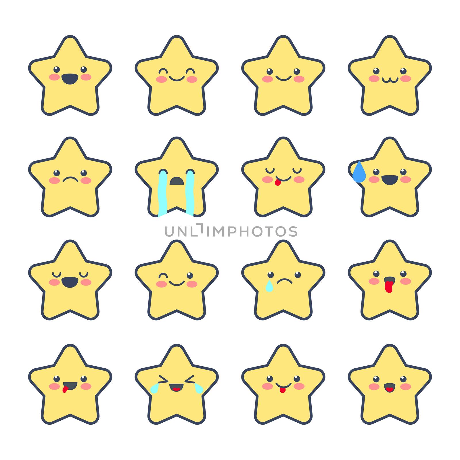 Set Emoji icons for applications and chat. Emoticons with different emotions isolated on white background. Large collection of star smiles.