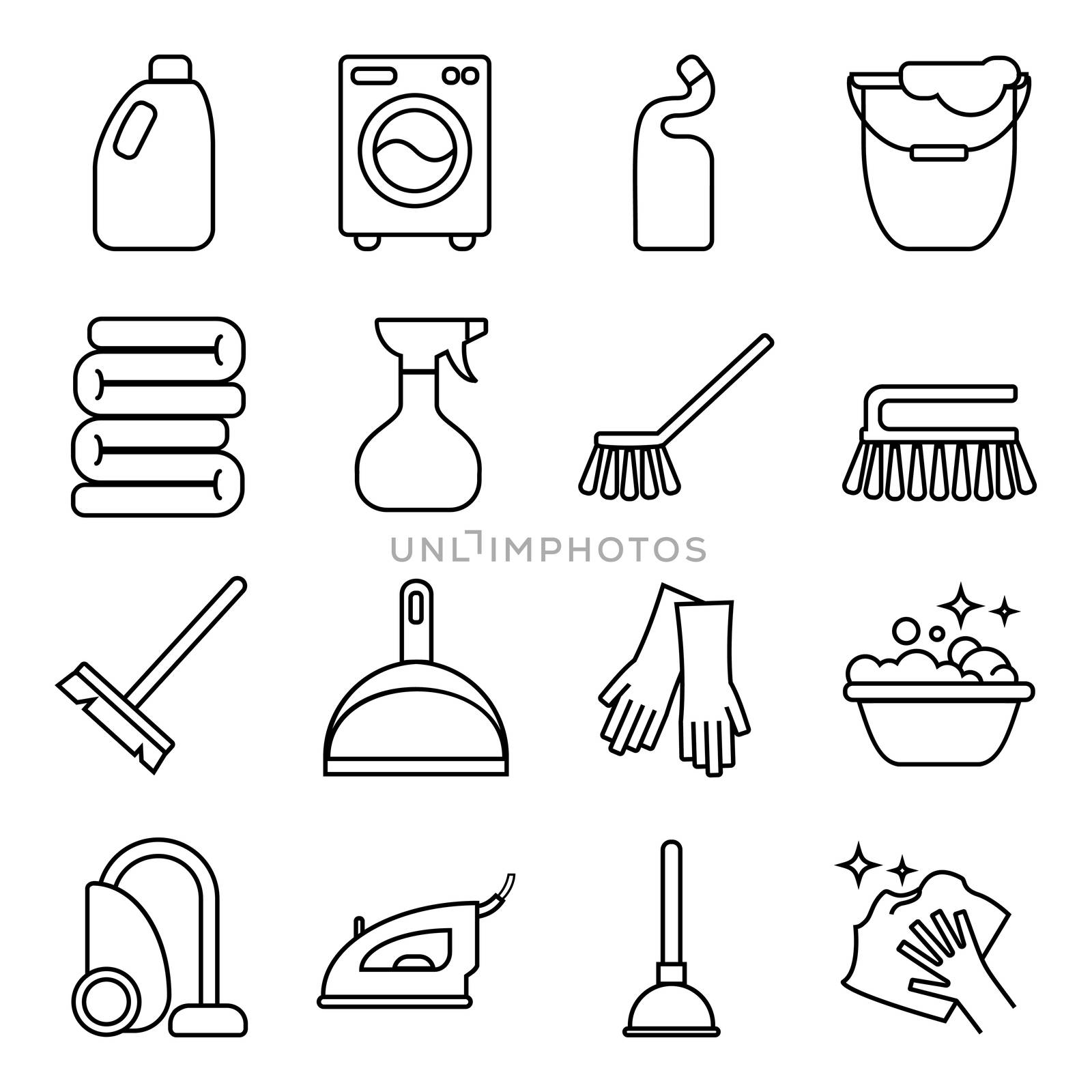  set of isolated cleaning icon. White background. by Elena_Garder