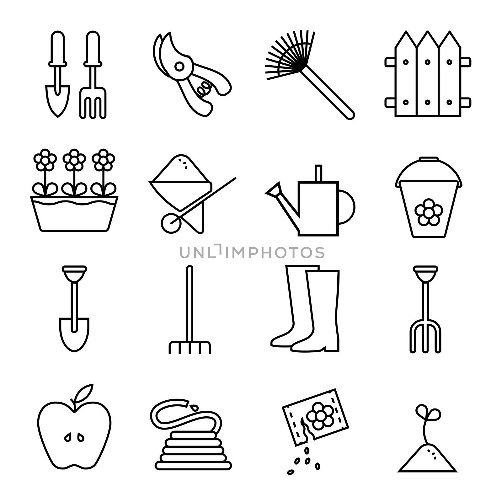 Set icons outline garden. illustrations on white background. by Elena_Garder