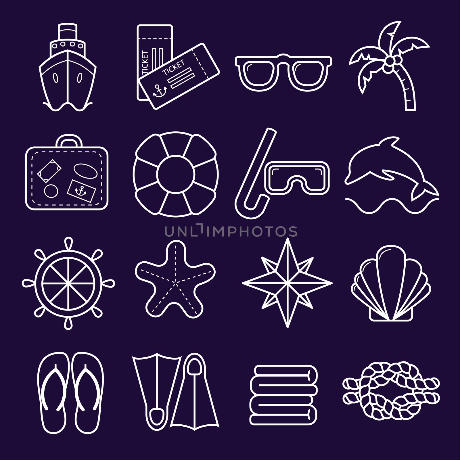 Cruise outline icons. icons isolated on dark background.
