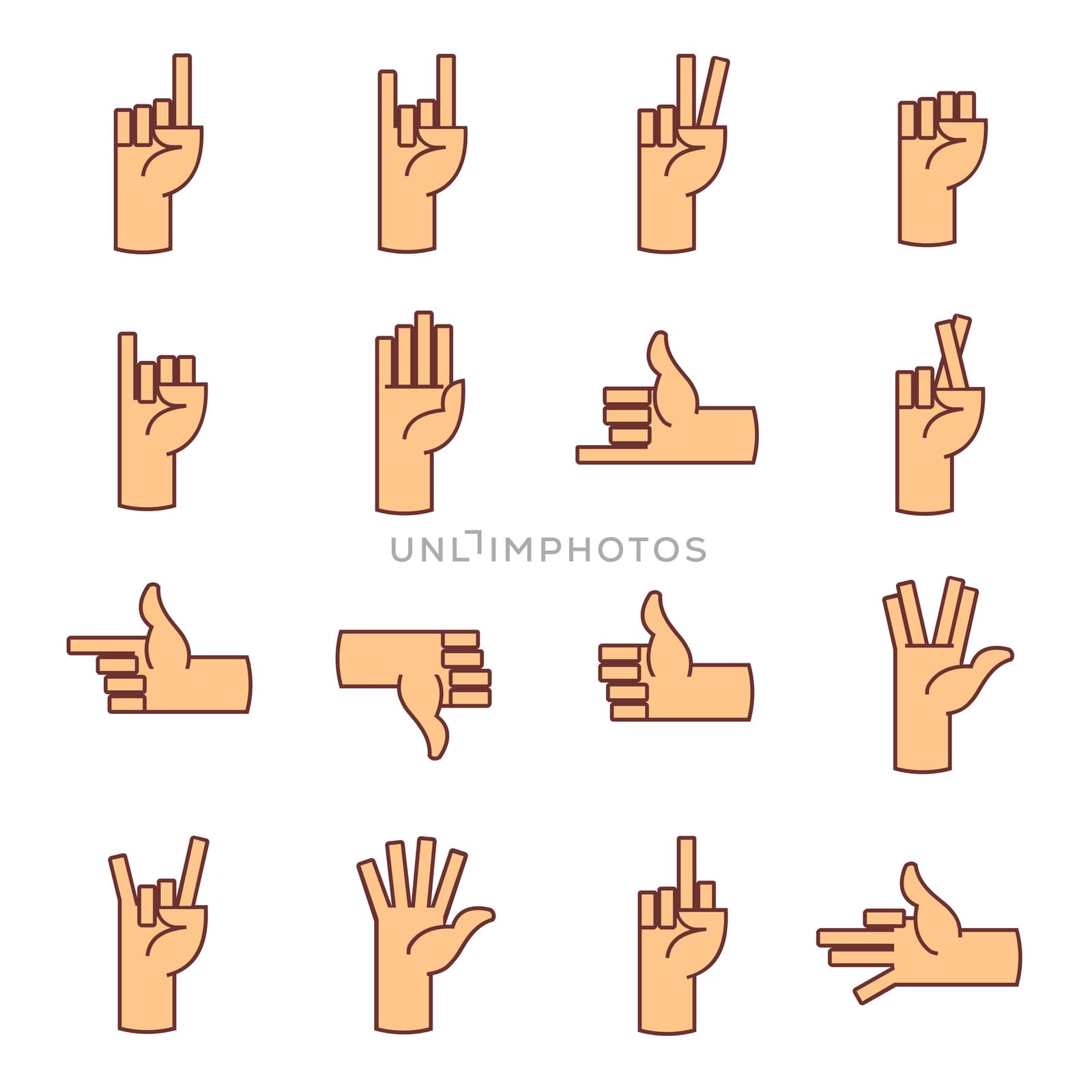  icons with a variety of hand gestures. Hand gestures and language icon set.