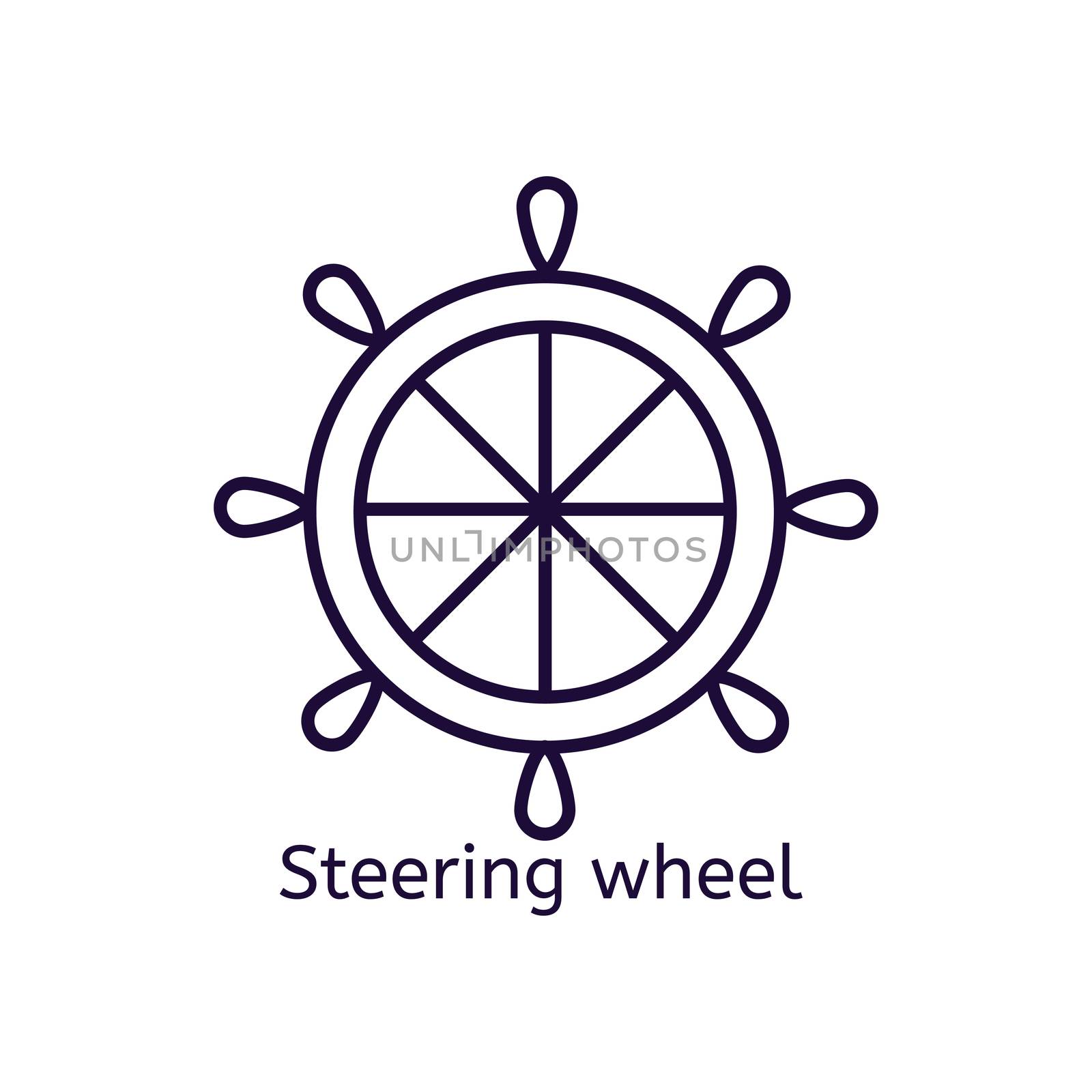  icon of steering wheel on a white background. Thin line icon for web site, visit card, poster, banner etc.