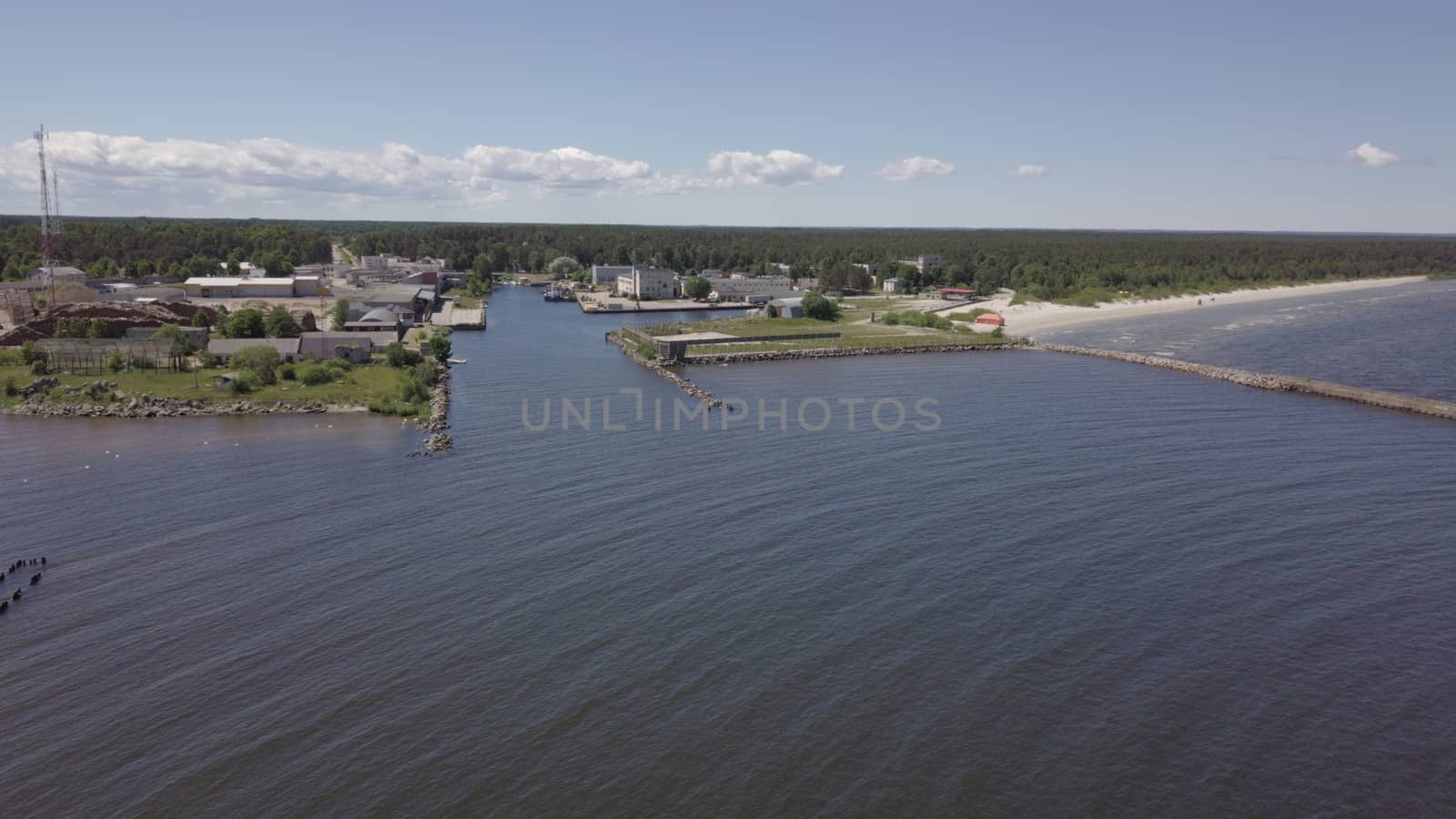 Harbor Roja Latvia Aerial view of countryside drone top view