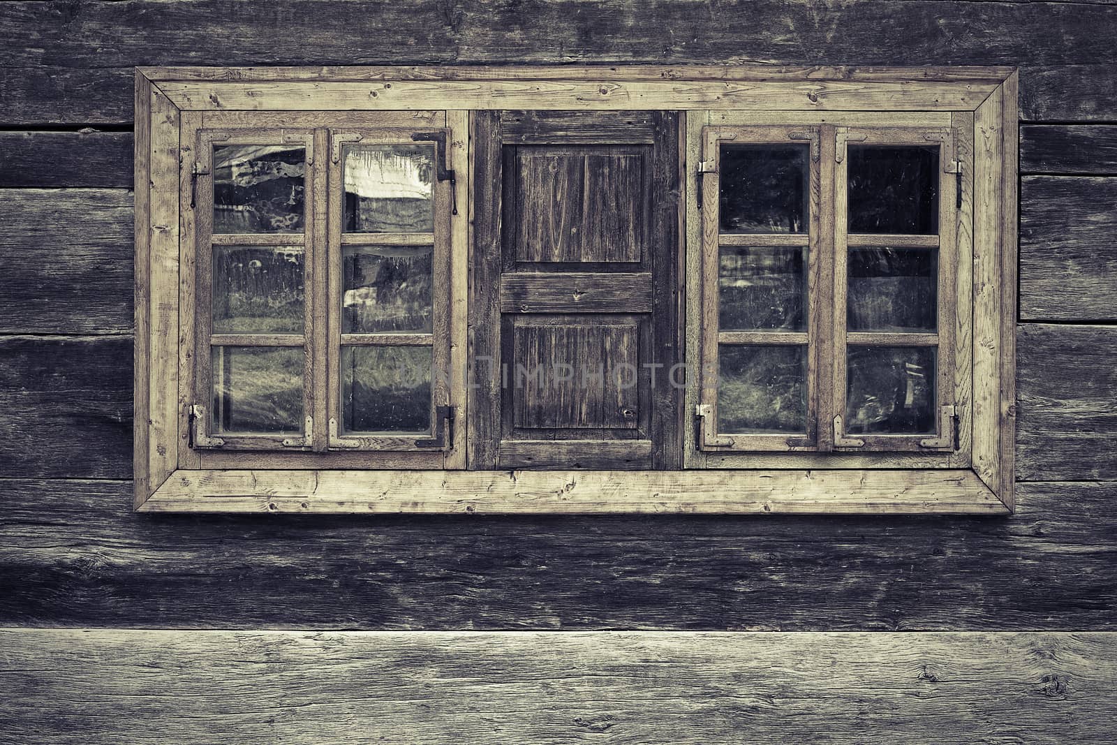 detail of traditional wooden window of romanian old house