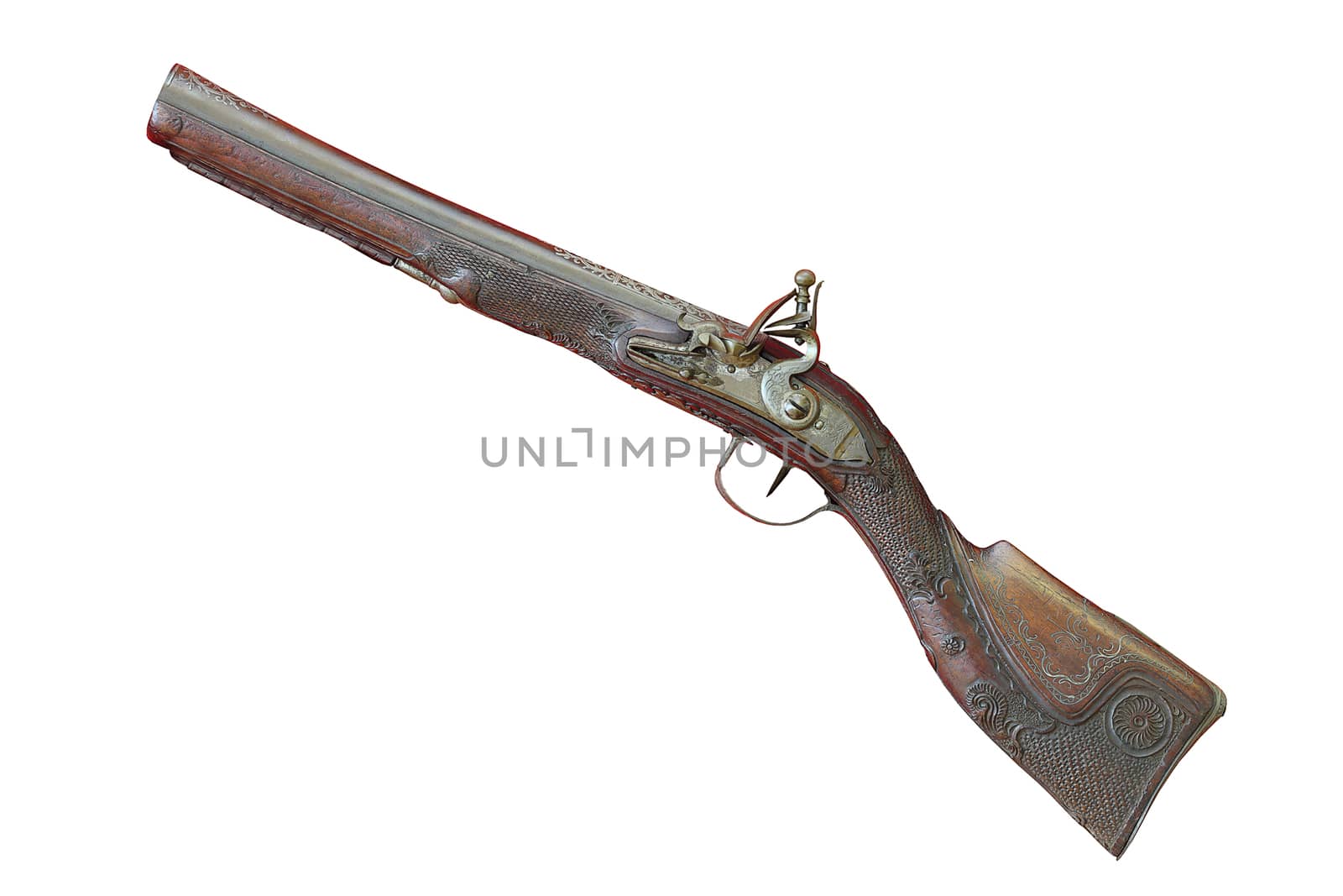 old beautiful shotgun isolated over white background, collection object for your design