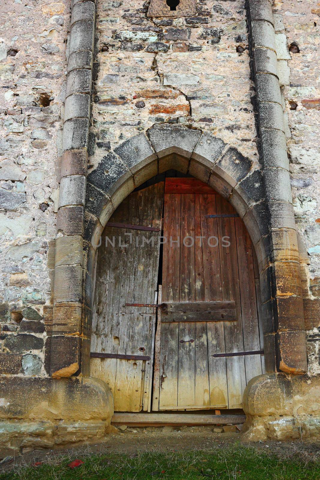 entrance of old abandoned castle in Transylvania