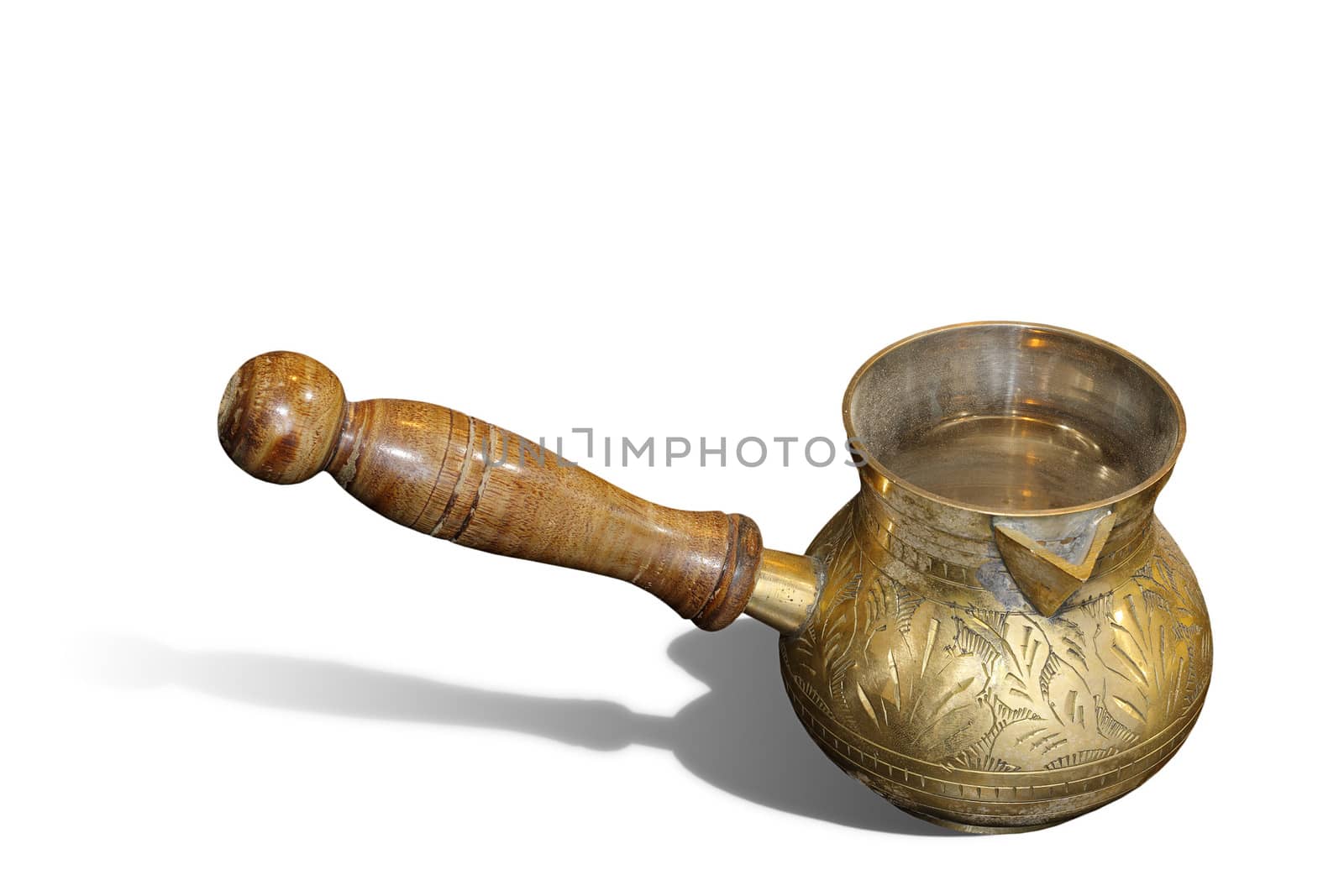 brass vintage teapot isolated over white background