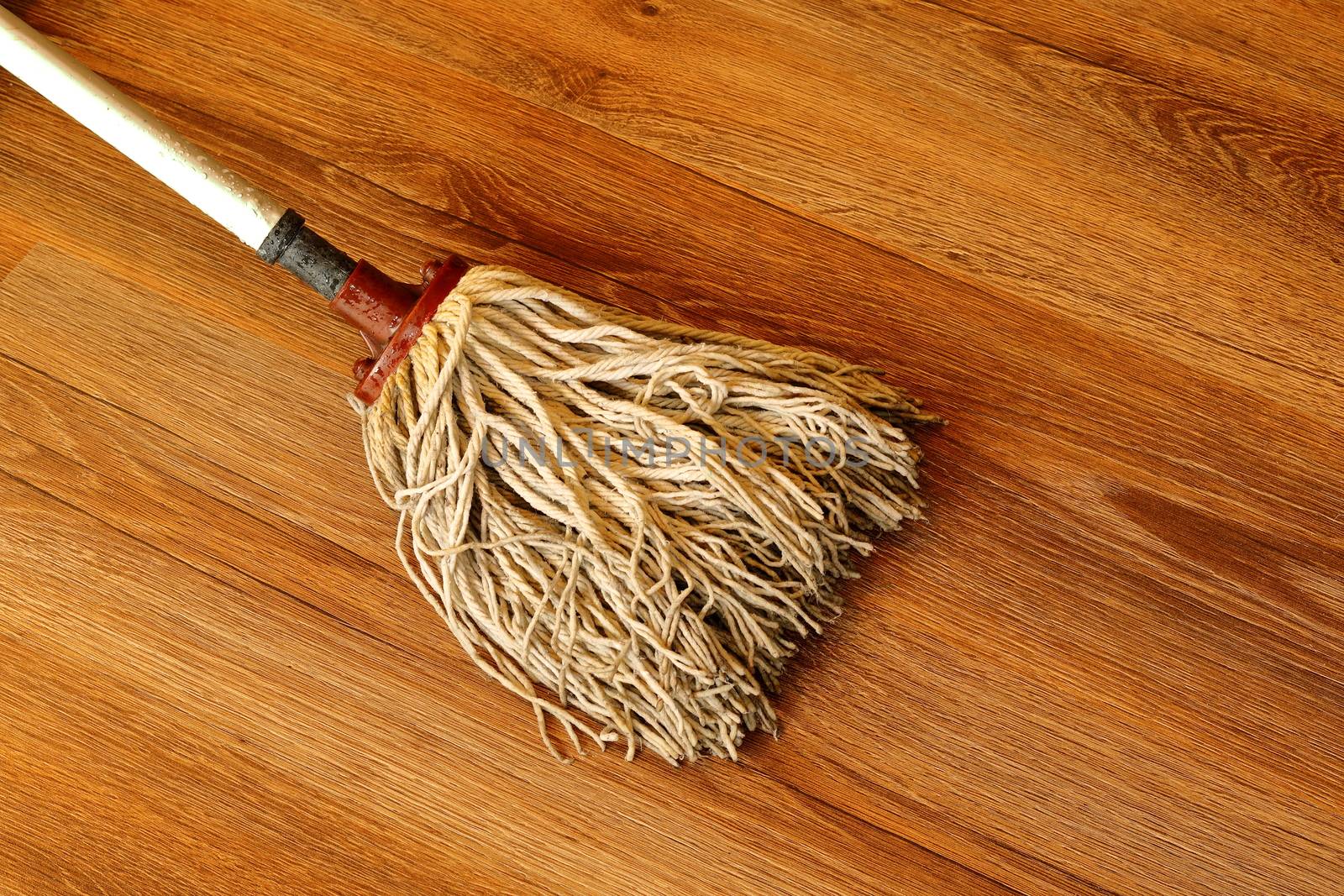 old mop on wooden parquet by taviphoto