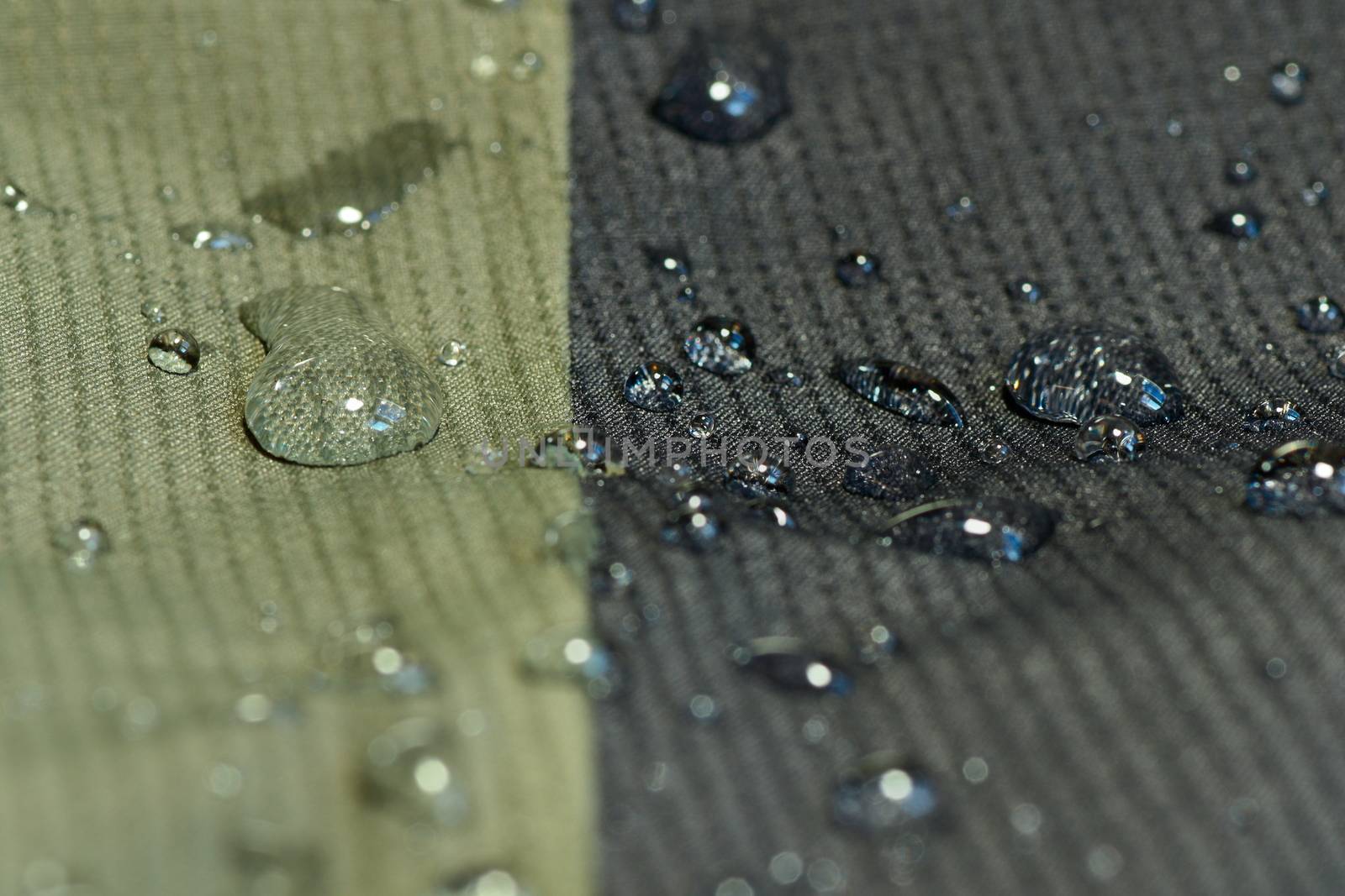 detail of  water repel textile material, green and black, shallow depth of field