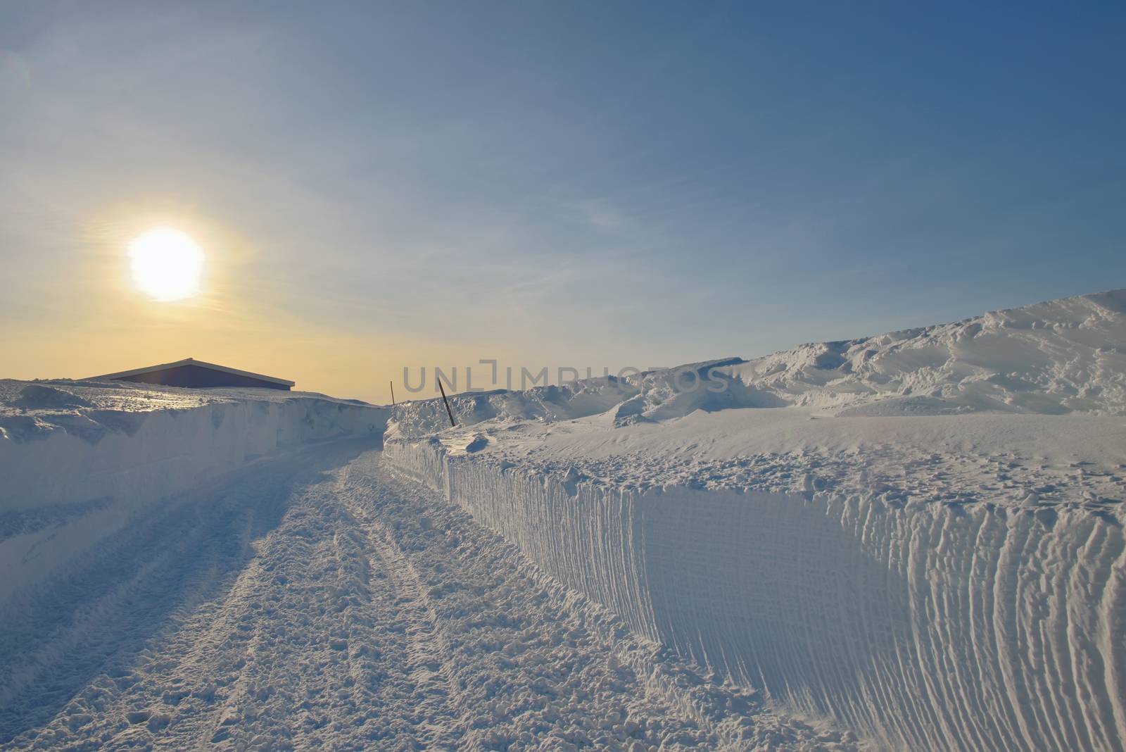 Sunset landscape in Greenland in spring time