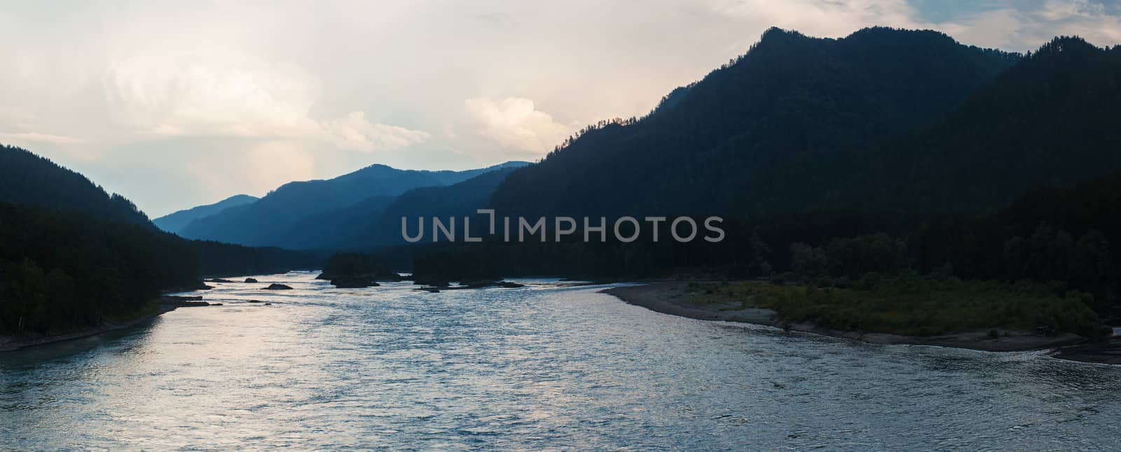 Evening in mountain on river Katun by rusak