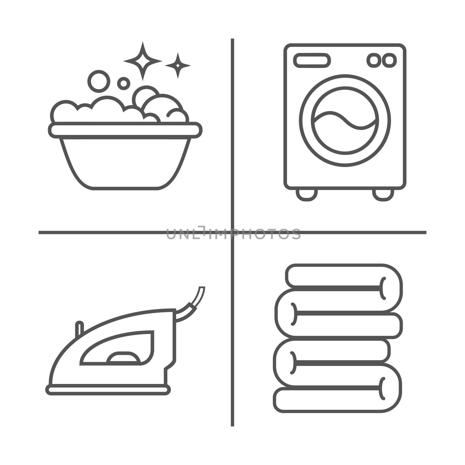 Washing, ironing, clean laundry line icons. Washing machine, iron, handwash and other clining icon. Order in the house linear signs for cleaning service by Elena_Garder