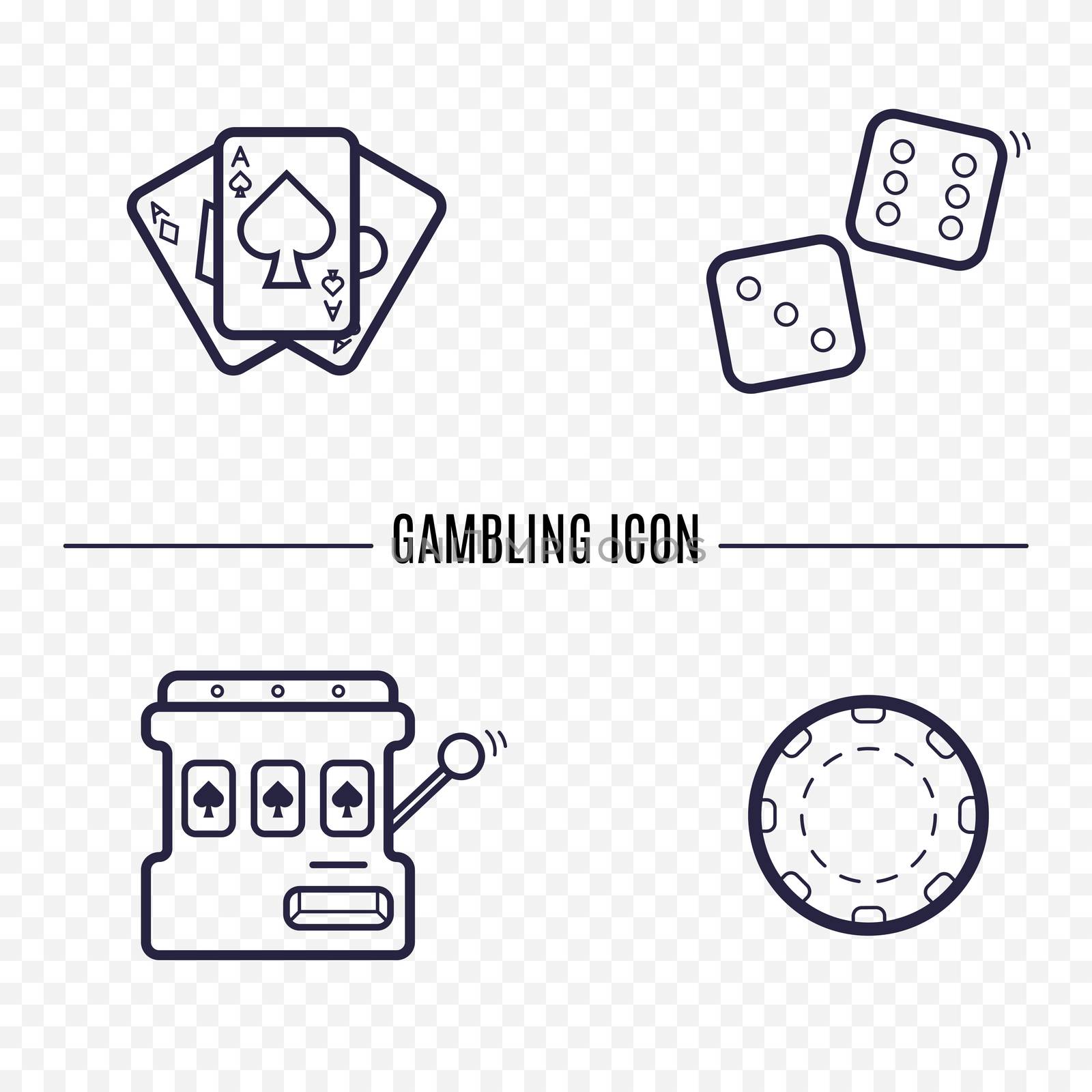 Gambling simple line icon. Card, dice, casino chip, slot mashine thin linear signs. Outline casino game simple concept for websites, infographic, mobile applications. by Elena_Garder