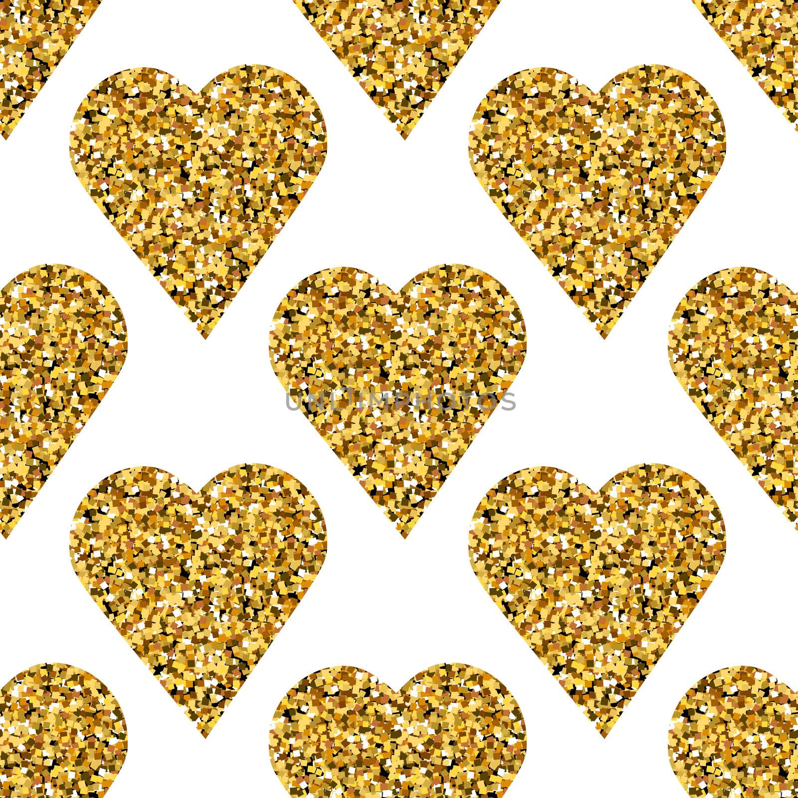 Gold heart seamless pattern on white backgroung by Elena_Garder