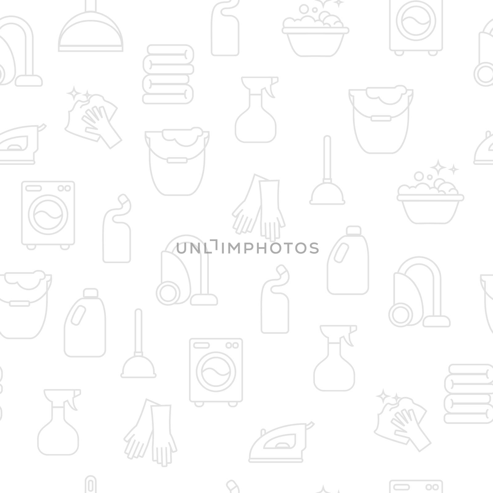 Cleaning, wash line icons. Washing machine, sponge, mop, iron, vacuum cleaner, shovel clining background. Order in the house thin linear backdrop for cleaning. by Elena_Garder