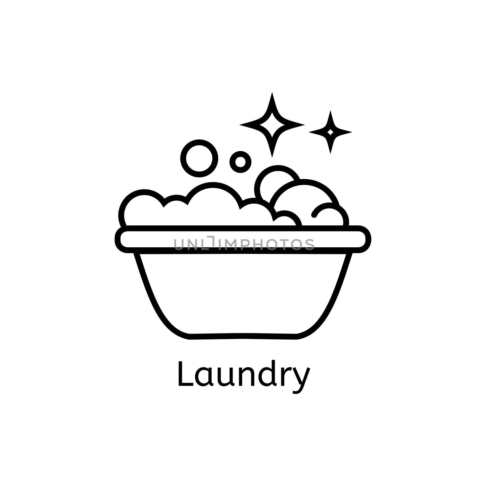 Basin with soap simple line icon. Laundry thin linear signs. Washing simple concept for websites, infographic, mobile app.