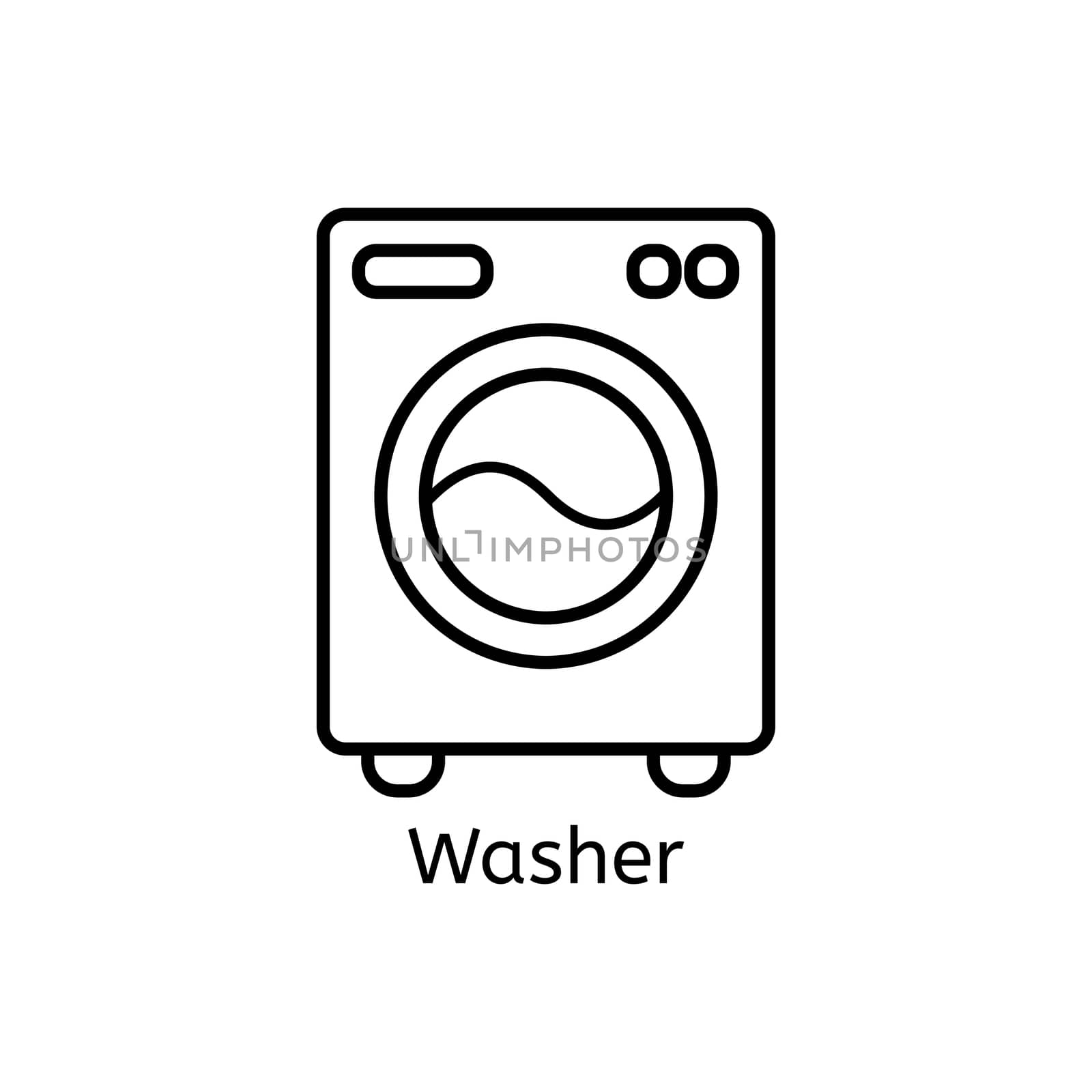 Washer simple line icon. Washing ma hine thin linear signs. Washing clothes simple concept for websites, infographic, mobile applications. by Elena_Garder