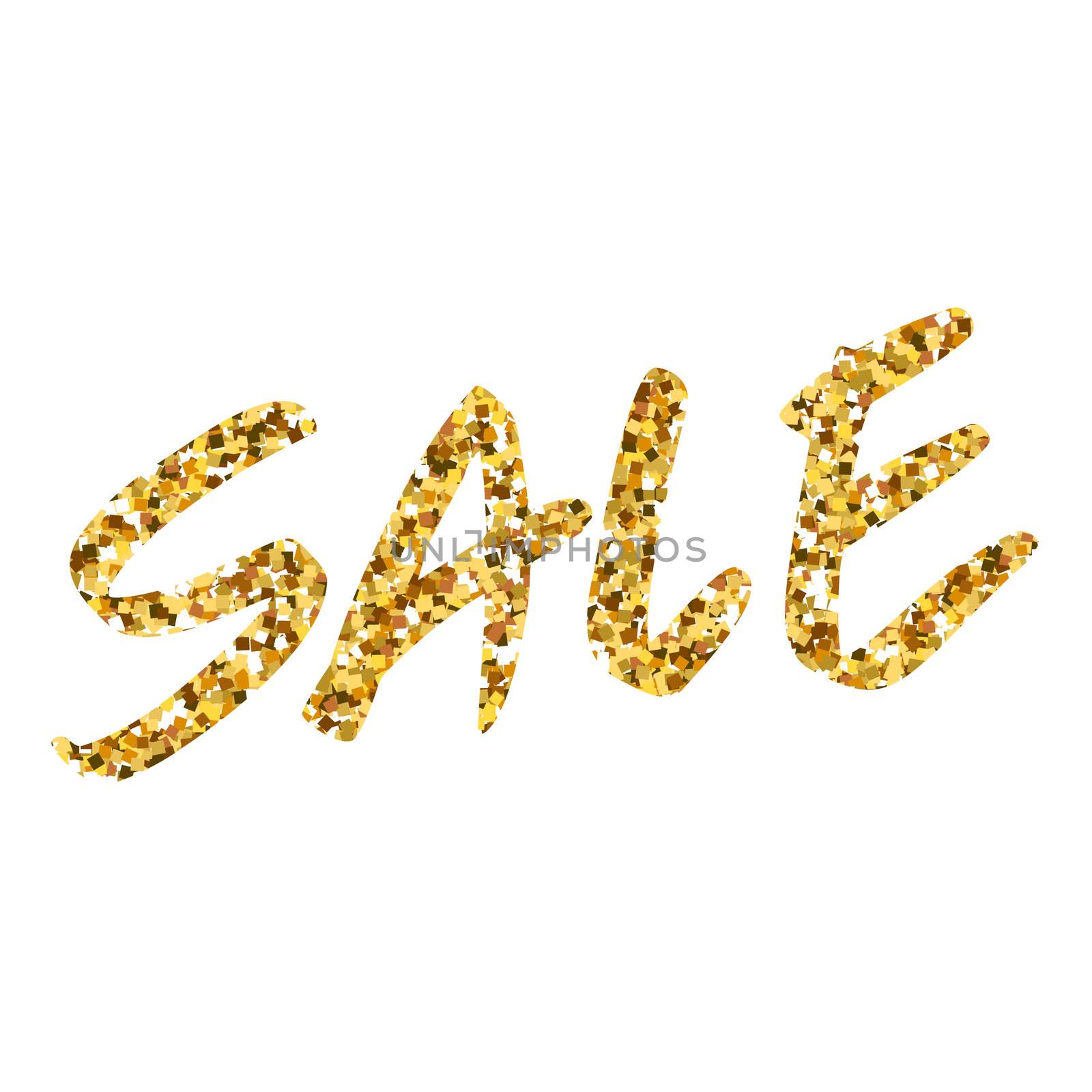 Gold glitter text Sale. Template for design, banner, flyer, tag, shopping, discount, web. Gold sparkle text. golden word.