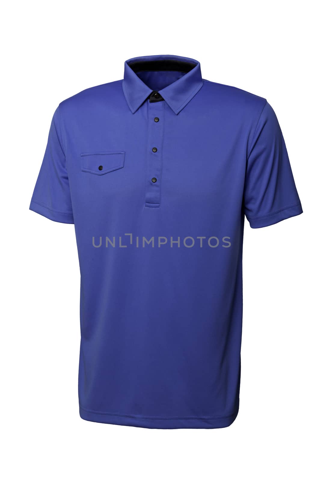 Blue color golf tee shirt for man or woman on white background