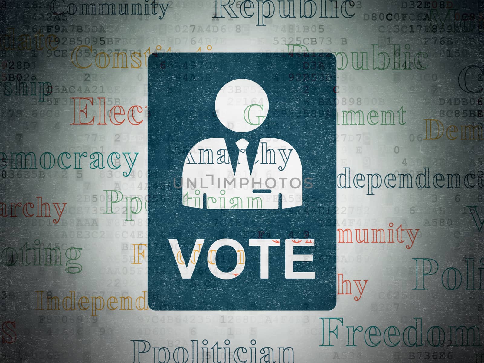 Political concept: Painted blue Ballot icon on Digital Data Paper background with  Tag Cloud