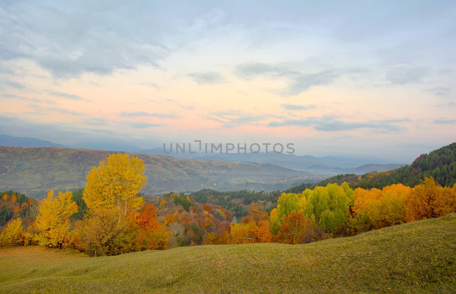 Colorful autumn landscape in the mountain village