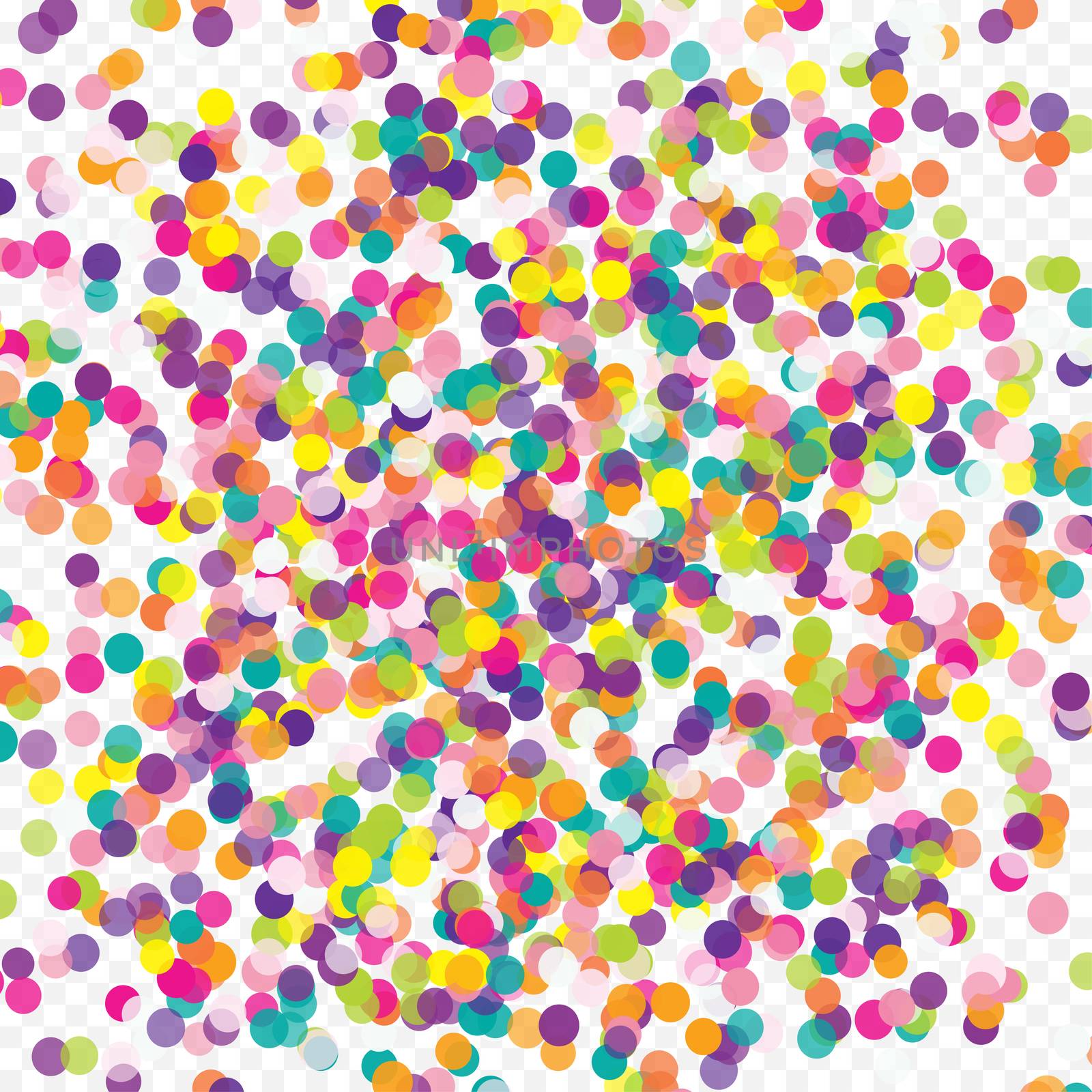 Multicolored paper confetti on transparent background. Realistic holiday decorations flying. Background for holiday cards, greetings. Colorful scattered elements decoration of the celebration.