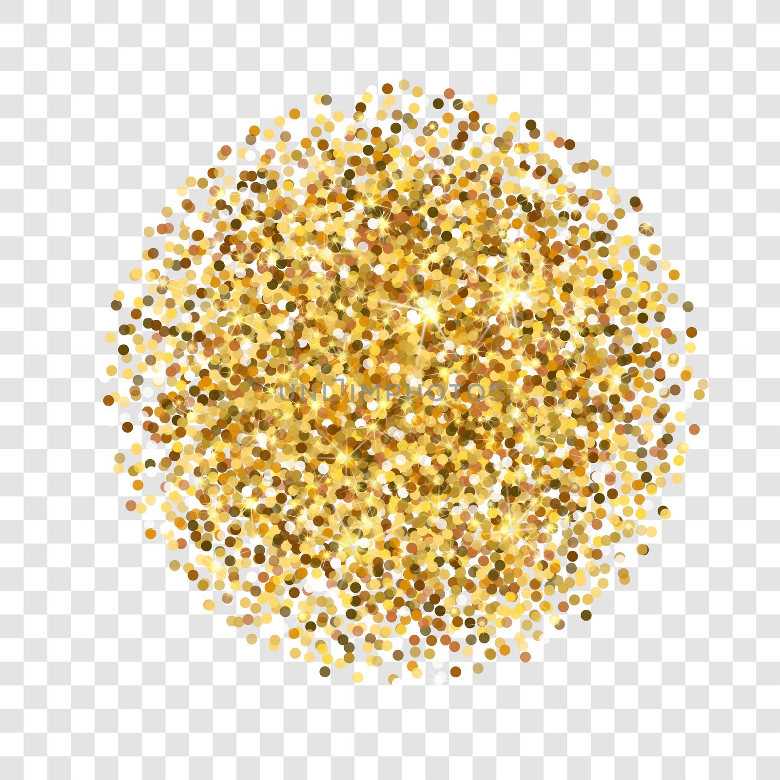 Golden glittering circle made of dots. Luxury golden round dots on transparent backdrop. Amber particles gold confetti.
