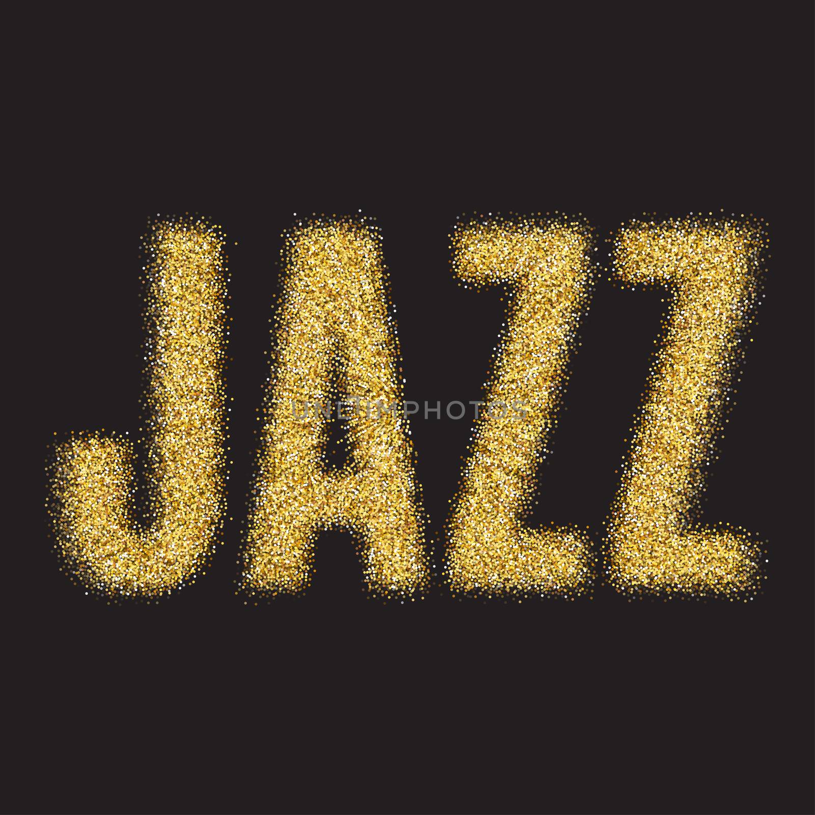 Gold glitter Inscription jazz. Golden sparcle word jazz on black transparent background. Amber particles. by Elena_Garder