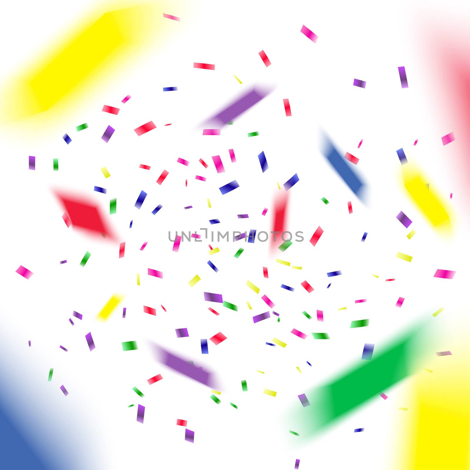 Multicolored paper 3d confetti on white background. Realistic holiday decorations flying. Empty space for text. Background for holiday cards, greetings. Colorful flying falling the elements of decoration of the celebration.