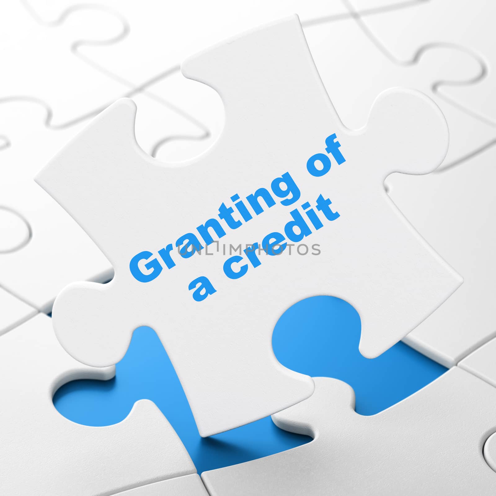 Banking concept: Granting of A credit on White puzzle pieces background, 3D rendering