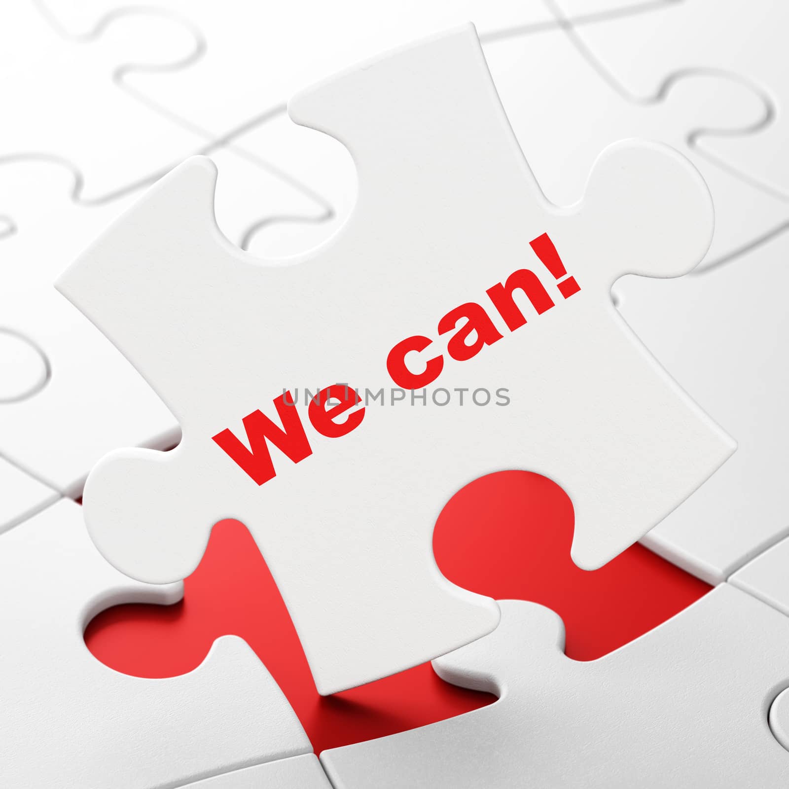 Finance concept: We can! on White puzzle pieces background, 3D rendering