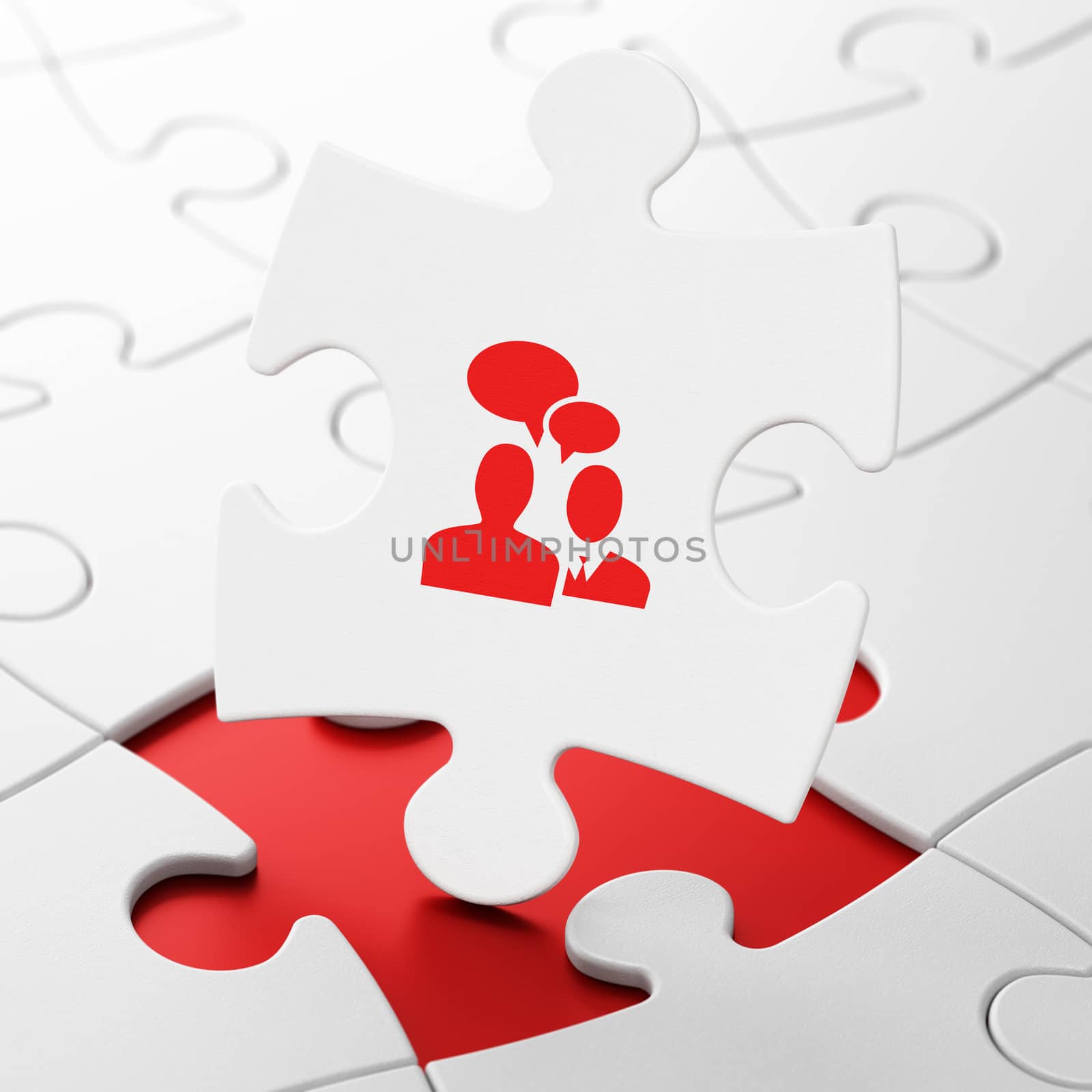 Finance concept: Business Meeting on White puzzle pieces background, 3D rendering